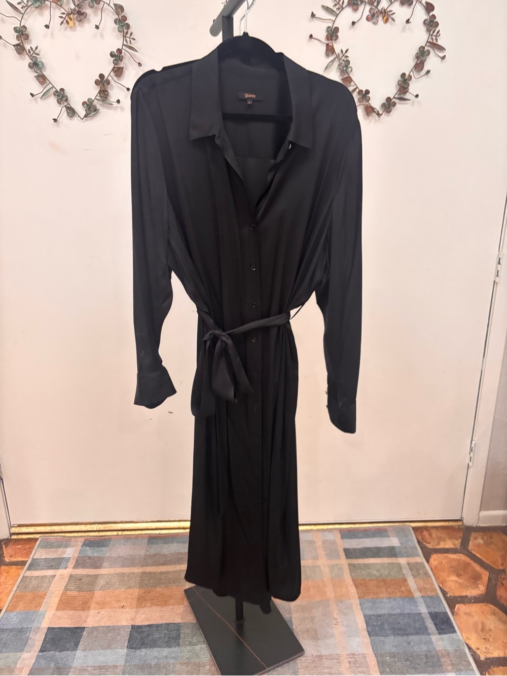 Quince Black Silk Long Sleeve Belted Shirt Dress - Women - Picture 2 of 5